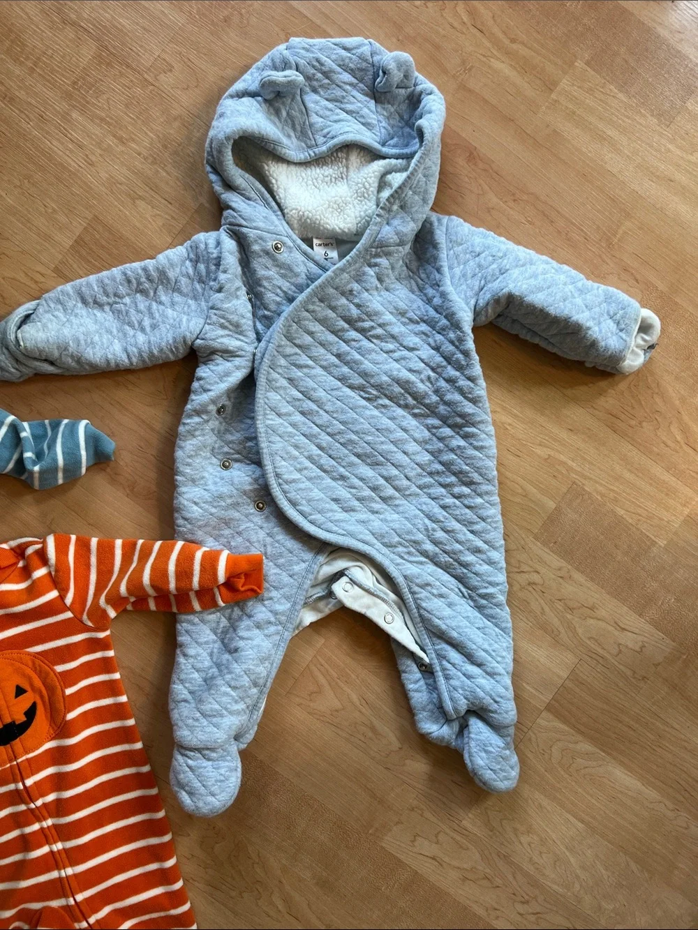 Lot of 9 Carters Sleep n Play Orange Pumpkin One-Piece Footed Pajamas Bunting 6M